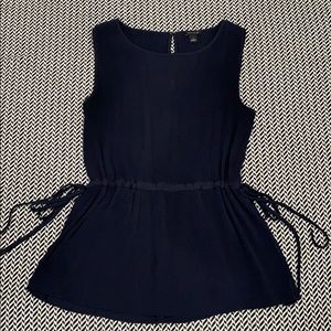 NWOT Ann Taylor Pleated Side-tie Tank Blouse -Navy